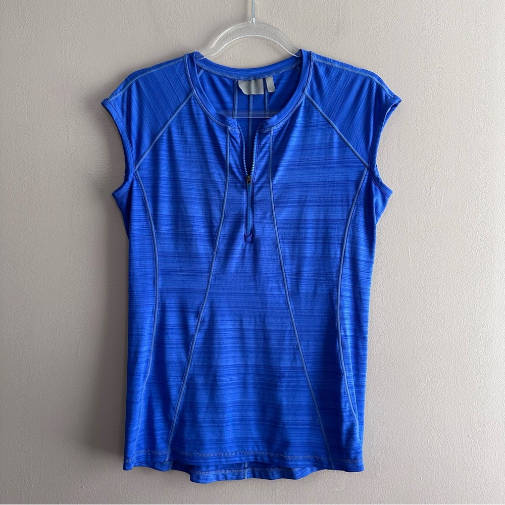 Athleta Blue Zip Front Workout Top Womens Medium Running Cycling Athletic Gym